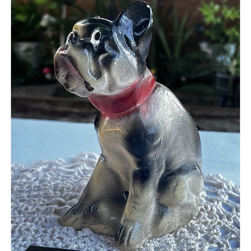 1940s French Bulldog Chalkware Carnival Prize Dog Figurine Airbrushed Ombre 7”